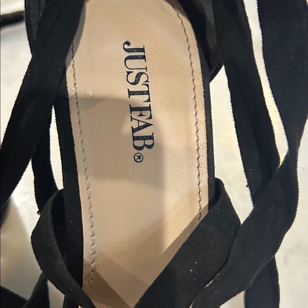 JUSTFAB Black Suede and Embroidered Block Heels - Picture 5 of 5